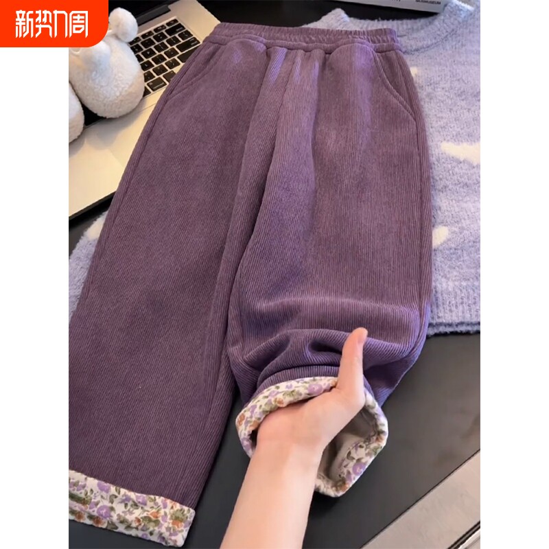女童裤子冬装2025新款儿童加绒运动裤中大童冬季灯芯绒阔腿长裤潮