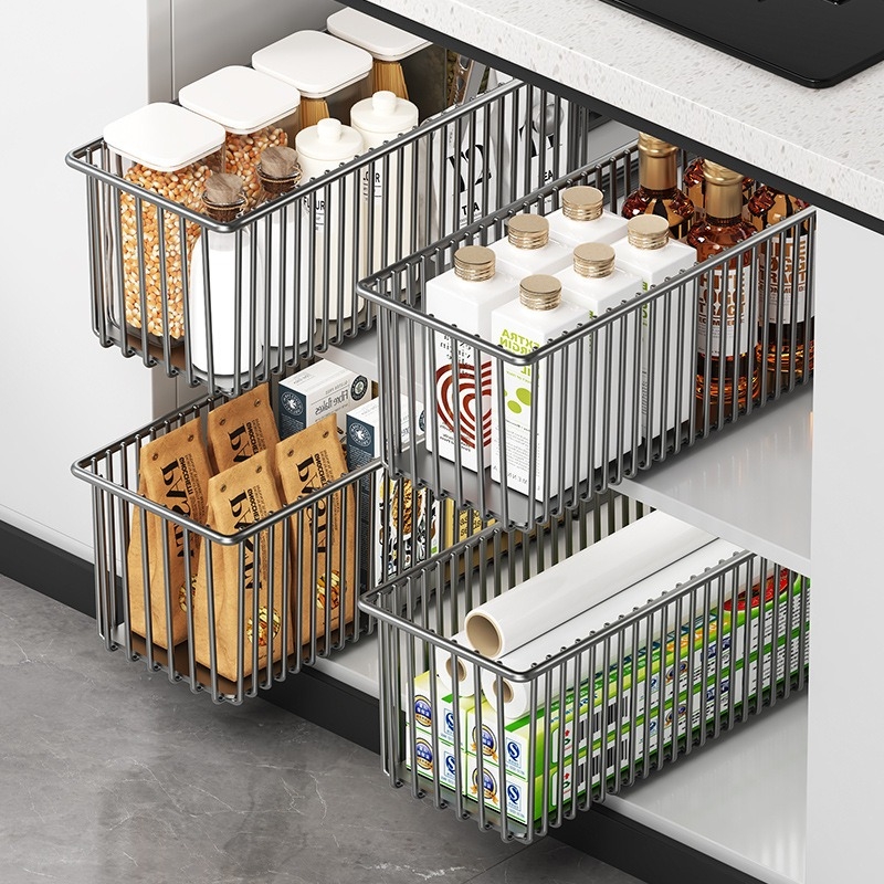 厨房下水槽柜内多功能收纳筐台面可抽拉碗碟置物架水池抽屉分层架