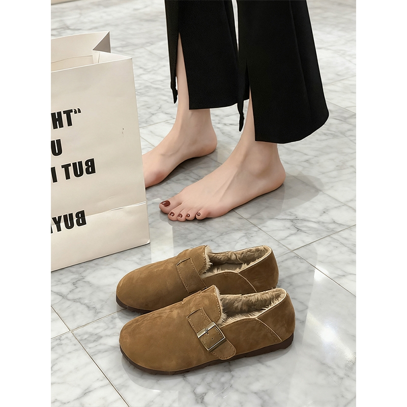 加绒保暖勃肯鞋女鞋2025新款冬季平底一脚蹬豆豆鞋毛毛鞋博肯棉鞋