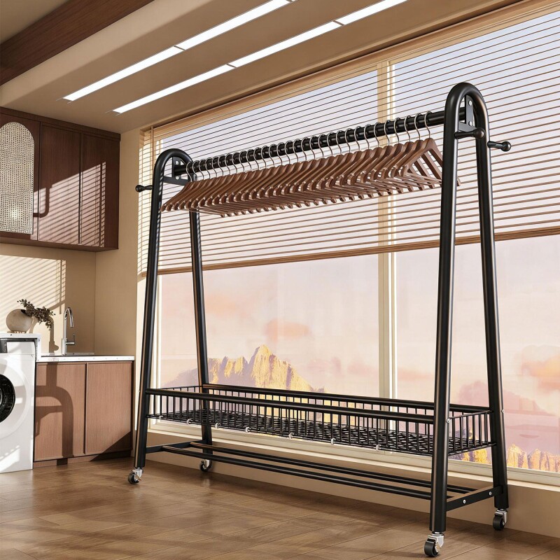 挂衣架落地家用阳台多功能晾衣架加粗大容量简易卧室可移动衣帽架
