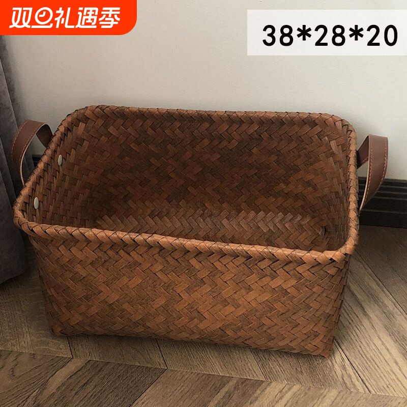 美式高级收纳筐脏衣服篮网红款仿藤编PU把手洗衣桶零食玩具脏衣篓