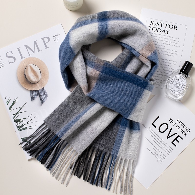 100%羊毛围巾男女冬季蓝色2025新款羊绒中老年爸爸男士围脖方