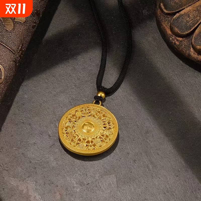 越南沙金八宝罗盘吊坠仿真黄金色项链编织绳葫芦新款财神貔貅转动