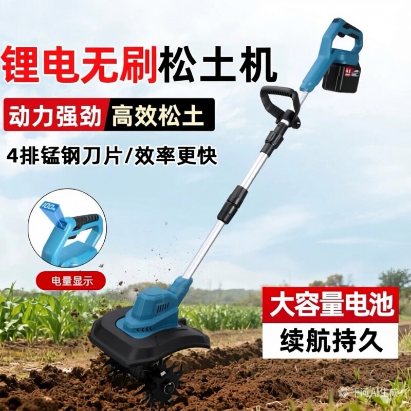 新款锂电电动松土机小型家用锄草机微耕机菜地果园花园农用翻土机