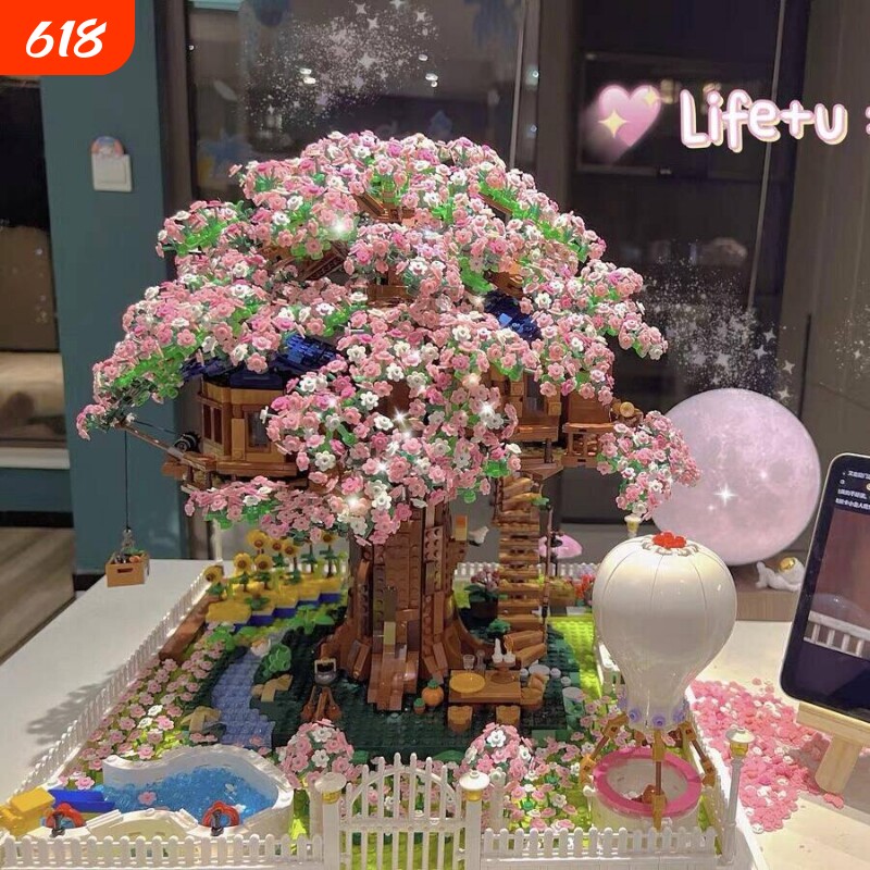 小红书同款樱花树屋网红积木女孩子高难度拼装3D立体玩具2026新款
