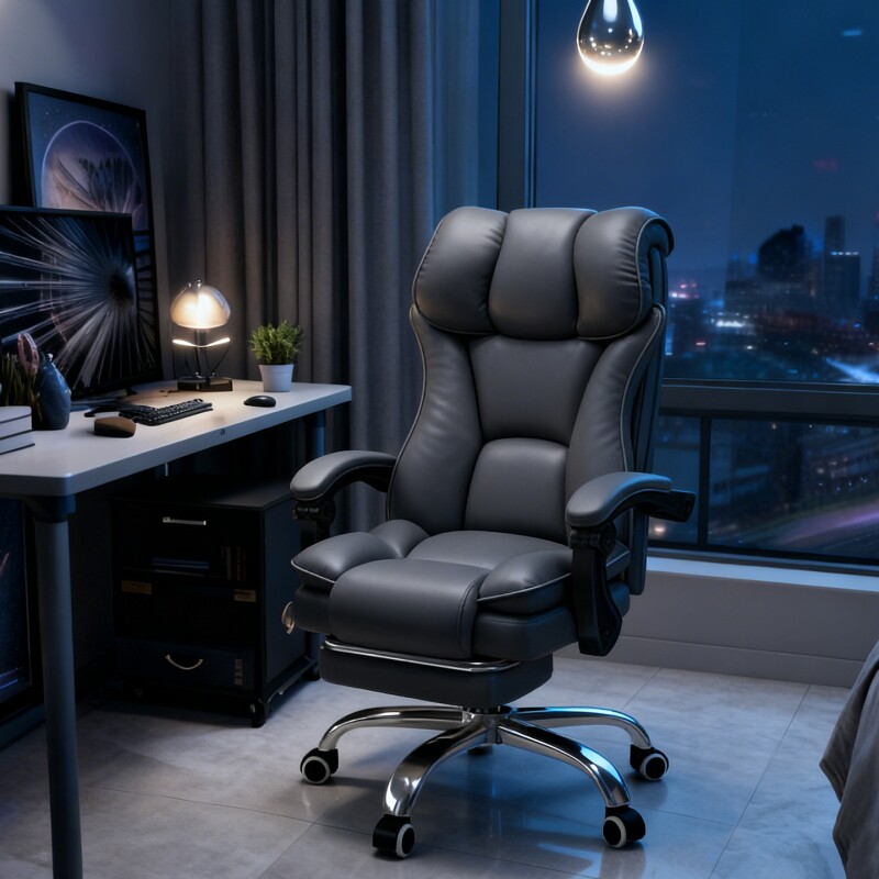 家用电竞椅舒服书桌椅靠背办公座椅子皮质可躺扶手脚蹬可调支撑