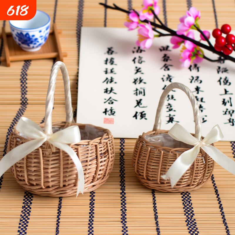 手工编织花篮手提花筐纯天然插花篮竹编装饰品藤编花篮居家收纳筐