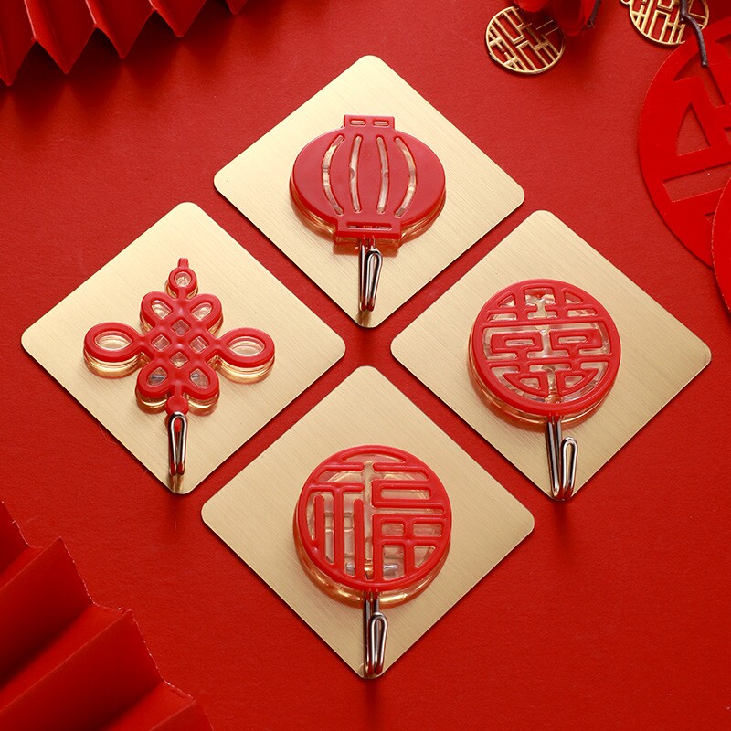 红色挂钩强力粘钩新年中国结福字喜字免打孔强力承重无痕结婚装饰