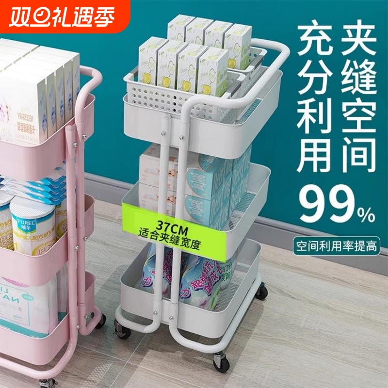 厨房多层收纳车金属带轮收纳架可移动多功能置物架婴儿用品小推车