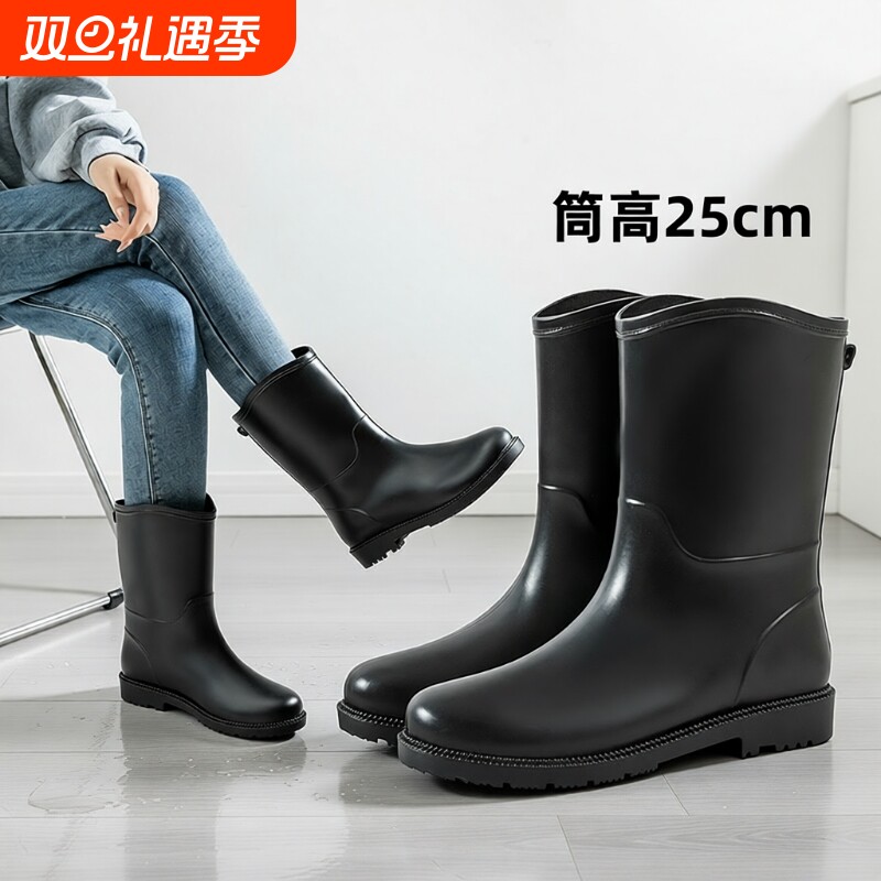 时尚款时尚水鞋新款防滑雨鞋女士中筒靴加绒四季雨靴防水鞋耐磨