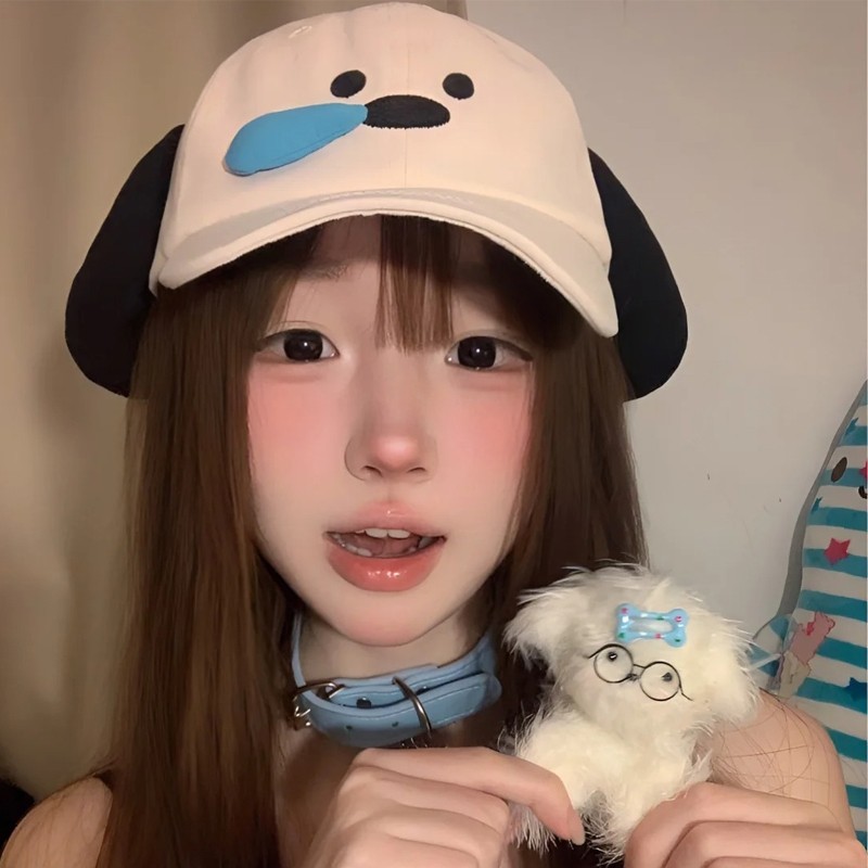遮阳瞌睡小狗鸭舌帽女2025新款呆萌甜妹卡通风防晒可爱拍照棒球帽