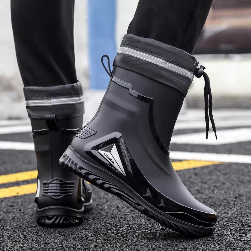 雨鞋男士时尚防滑中筒雨靴厨房加绒防水胶鞋工地耐磨钓鱼水鞋新款