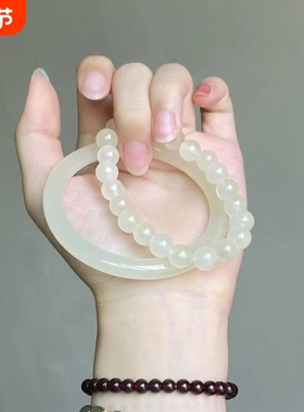 青白玉手镯手链女玉镯冰透古风唯美温柔气质款晴水色手镯手链礼物