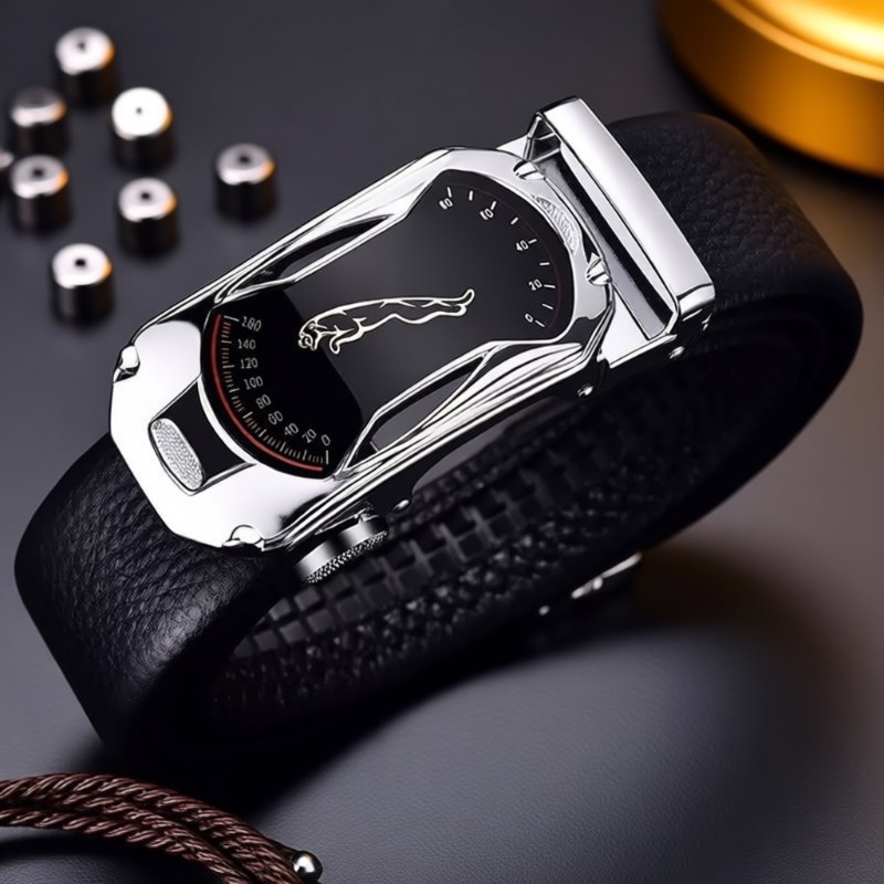 精品男士皮带真皮自动扣头层牛皮豹子商务休闲男腰带百搭裤带男