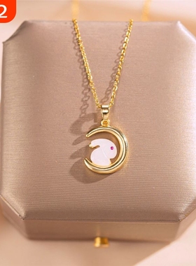 925银玉兔项链女新款和田玉吊坠