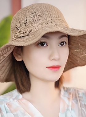 可折叠遮阳女夏季防紫外线渔夫大帽檐遮脸太阳帽防晒帽女紫色