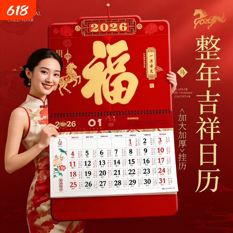 福字挂历日历高档2026新款大号特大号立体大字马年家用挂壁式老黄历客厅加厚高端大尺寸年历新年月历