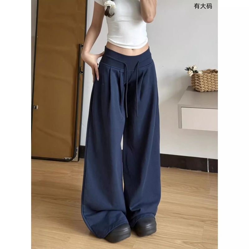 美式卫裤女秋季新款大码胖mm宽松阔腿运动裤子灰色休闲黑色绿色
