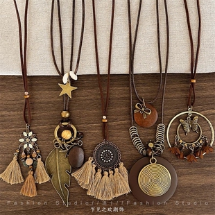 民族风复古项链毛衣链女波西米亚颈链2026年高级感配饰捕梦网流苏