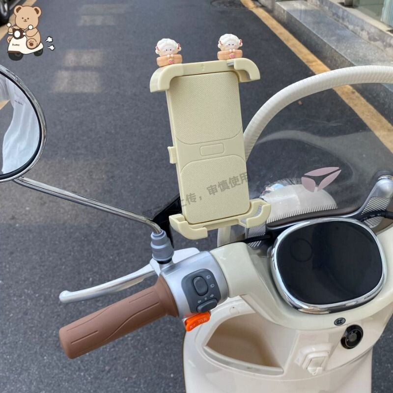 摩托踏板车后视镜杆支夹骑行导航电动车手机支架反光镜手机夹免拆图片