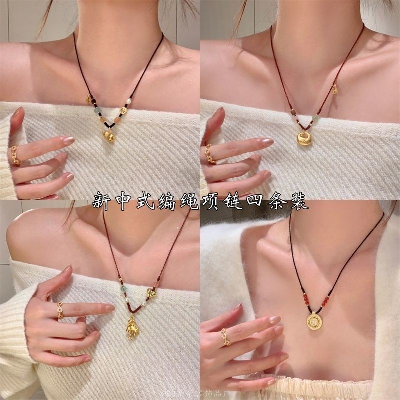 原创新中式小马罗盘葫芦天然石吊坠项链女轻奢小众颈链配饰毛衣链