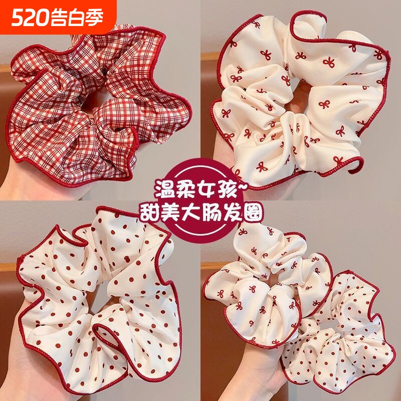 甜美女孩红色系大肠发圈发绳女童扎丸子头发圈高弹力皮筋头绳发饰