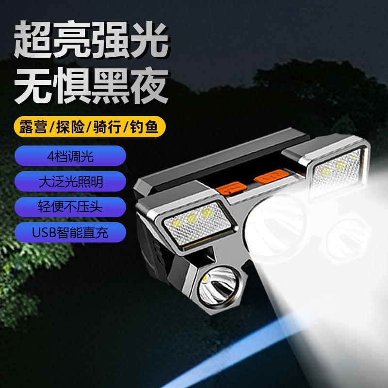 【爆闪亮灯】冬季户外超轻头灯LED超亮可充电头戴式强光照明L-T21