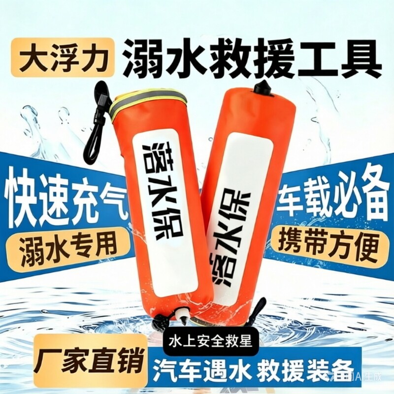 落水保命车载救生圈大浮力专业成人便携式带破窗锤器自动充气衣包 - 实物图