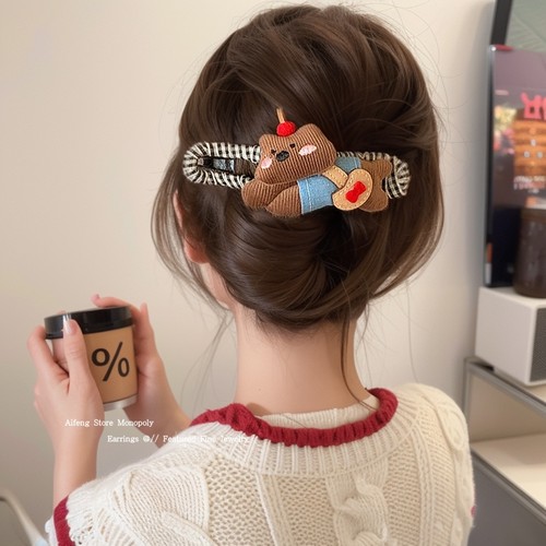 可爱小狗挎包发夹后脑勺盘发抓夹鸭嘴夹子头饰一字夹发卡女蝴蝶结