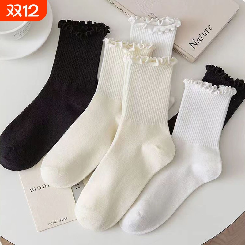 白色荷叶边中筒袜|超1000次加购