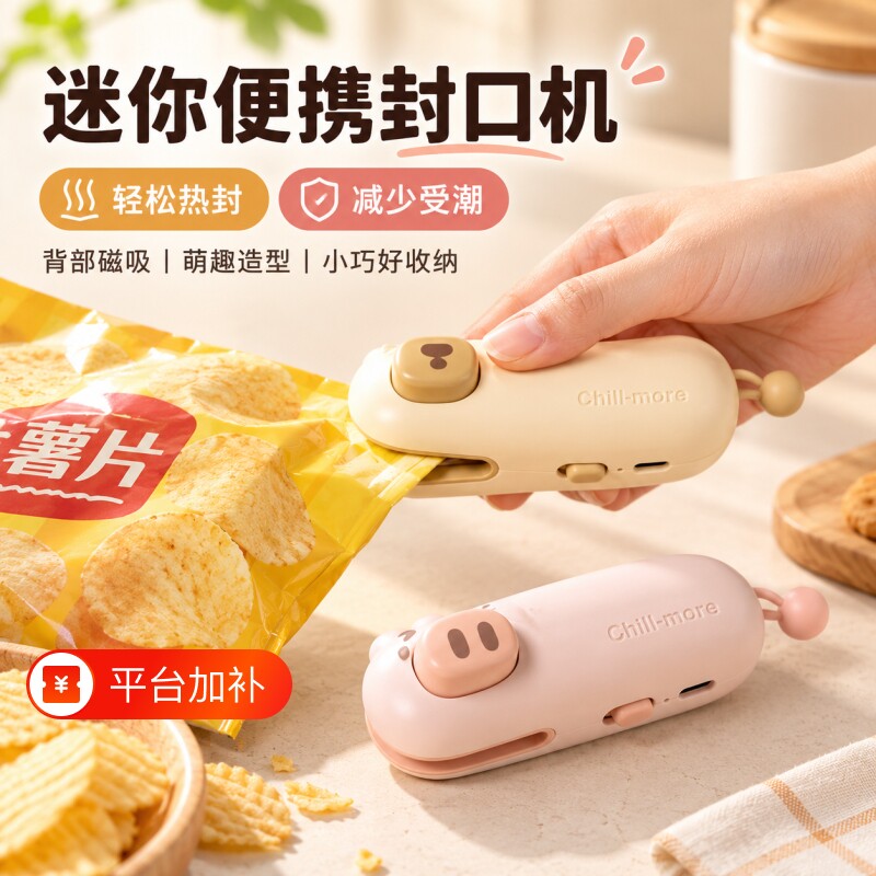 迷你磁吸封口机家用便携塑料包装密封神器新款零食品封口器冰箱贴