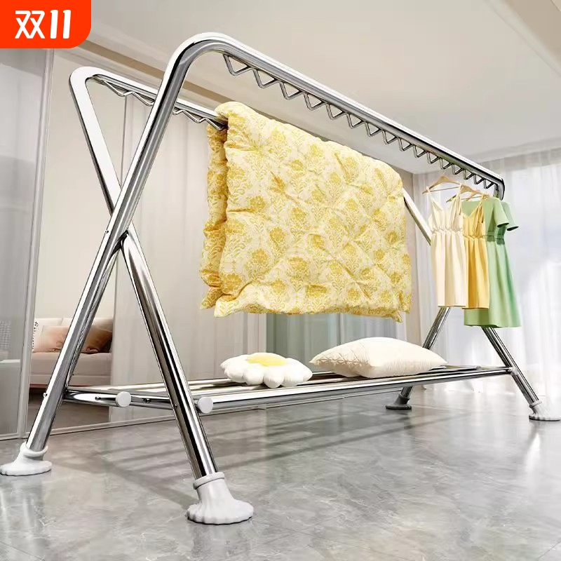钢管晾衣架折叠落地家用阳台挂衣服室外户外防风晒被子晾衣杆室