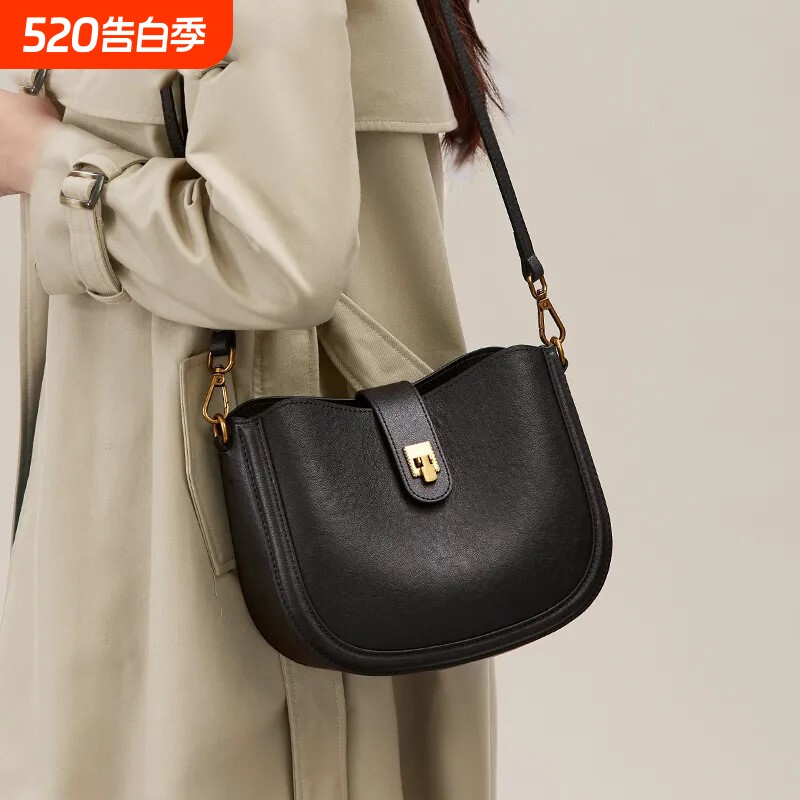 真皮女包2026新款时尚高级感马鞍包通勤单肩包头层牛皮女士斜挎包