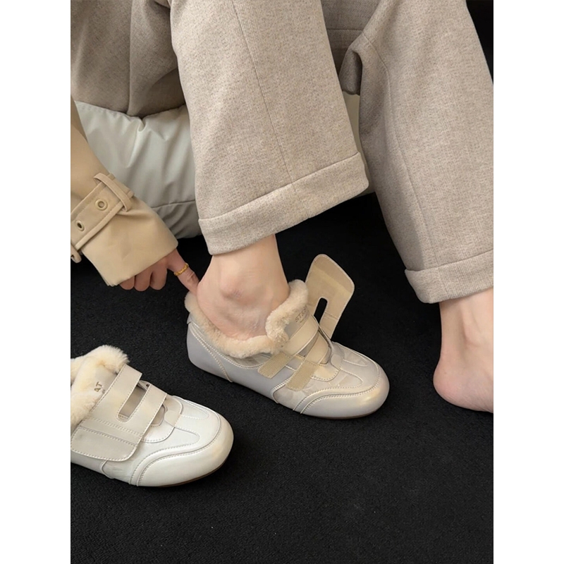 复古加绒德训鞋女2025冬季新款魔术贴软底休闲运动鞋保暖毛毛棉鞋
