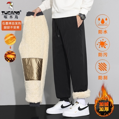 啄木鸟棉裤男款冬季加绒加厚男士冲锋裤外穿防风保暖羊羔绒裤子男