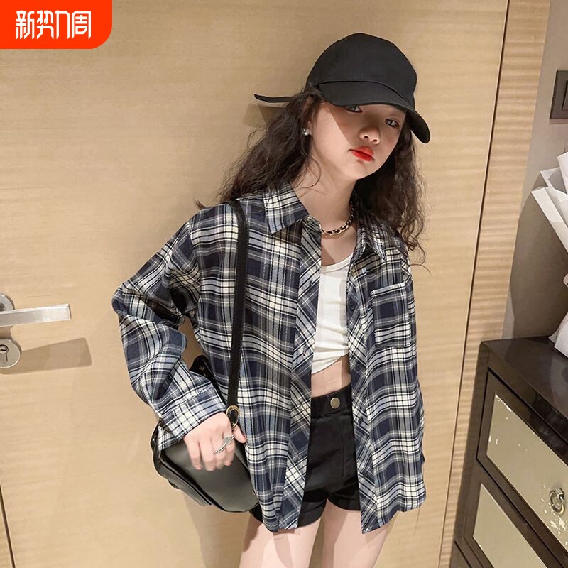 女童格子衬衫2026春季新款韩范中大儿童经典洋气甜美格纹长袖衬衣