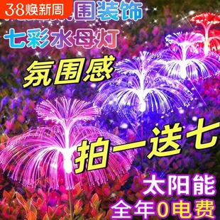 led地插灯太阳能水母灯七彩变色光纤户外防水庭院灯草坪灯串氛围