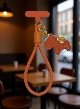 高品质手机壳挂绳斜挎新款手腕编织短绳防丢橙色便携女高档垫片双扣绳适用苹果华为手机壳挂绳链新年马年款