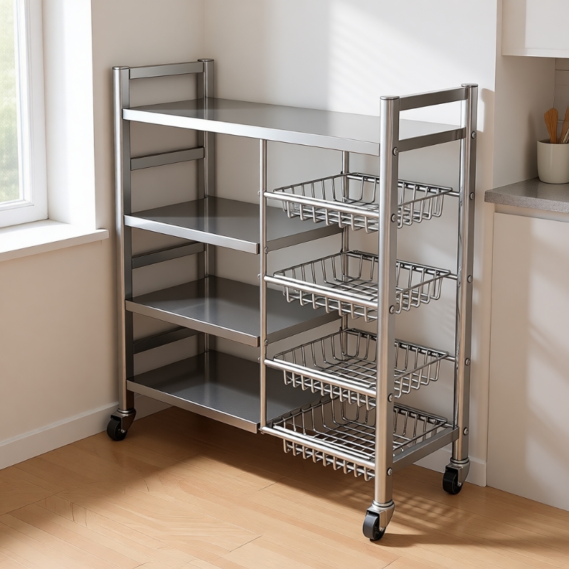 不锈钢菜篮子厨房多功能置物架落地多层微波炉收纳架架子蔬菜菜架