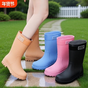 时尚特高筒女士雨靴水靴雨鞋水鞋加绒防滑保暖厨房厚防水中筒胶鞋