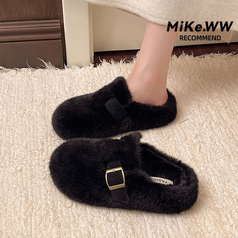 包头毛毛拖鞋女外穿2025新款秋冬高级感一脚蹬水貂红色鞋子毛绒