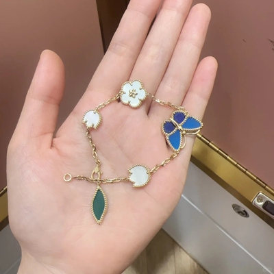 四叶草lucky手链白贝母红玛瑙五花新款蝴蝶幸运满钻礼物黄金玉髓