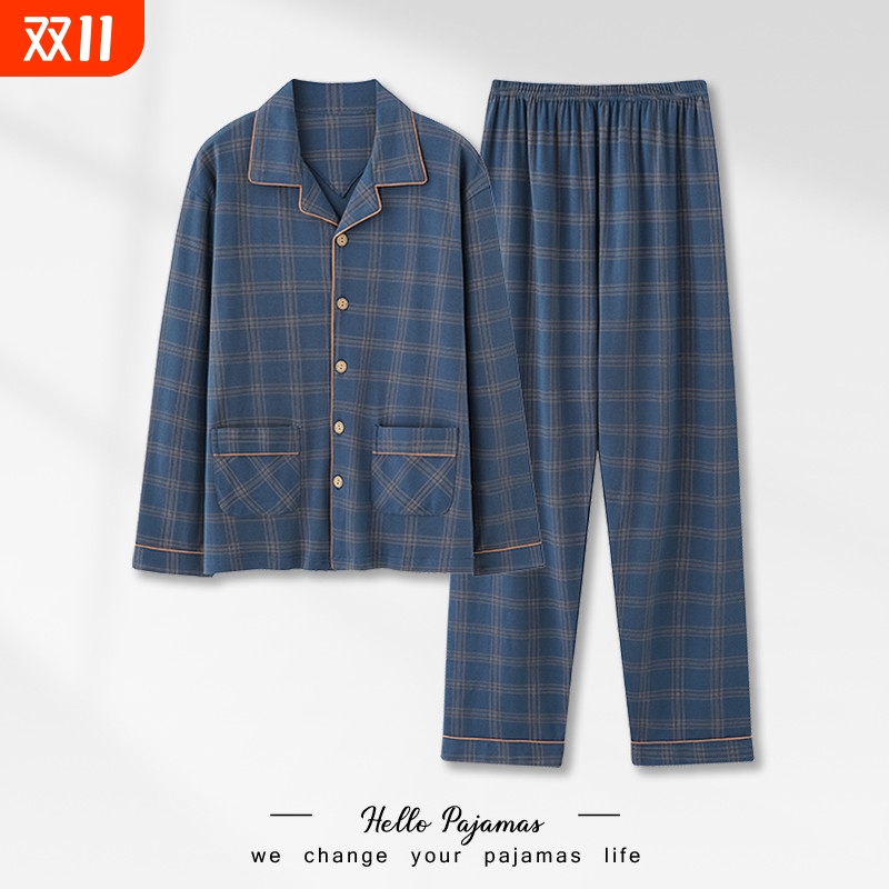 睡衣男士春秋款长袖2025新款男式格子开衫可外穿家居服套装秋冬季