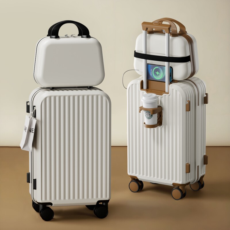 行李箱男学生旅行箱26寸耐用女20寸拉杆箱登机子母折叠多功能黑色