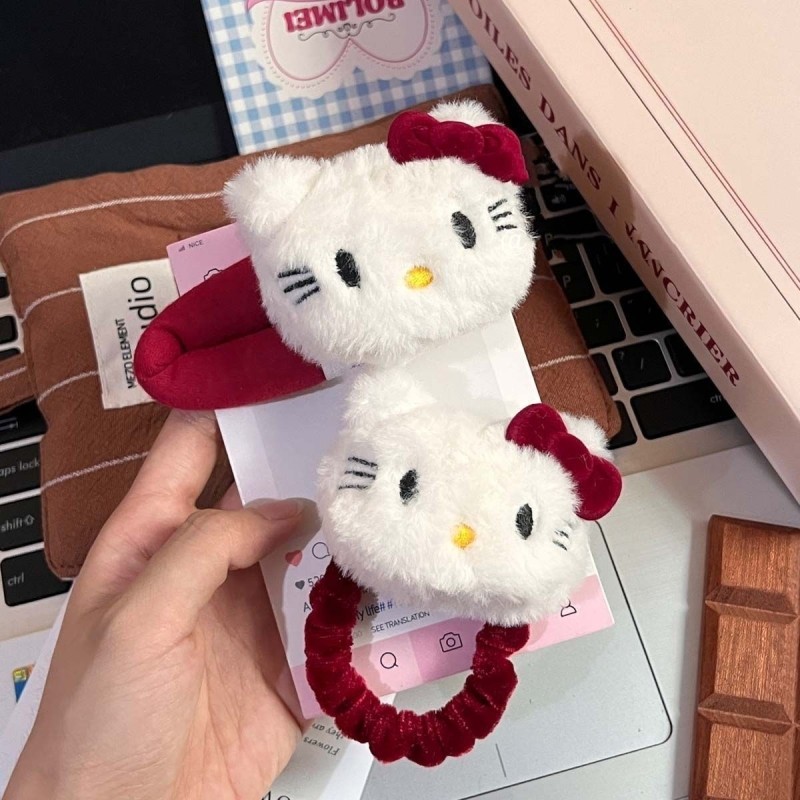 发夹毛绒HelloKitty蝴蝶结少女BB夹刘海洗脸可爱红kt猫