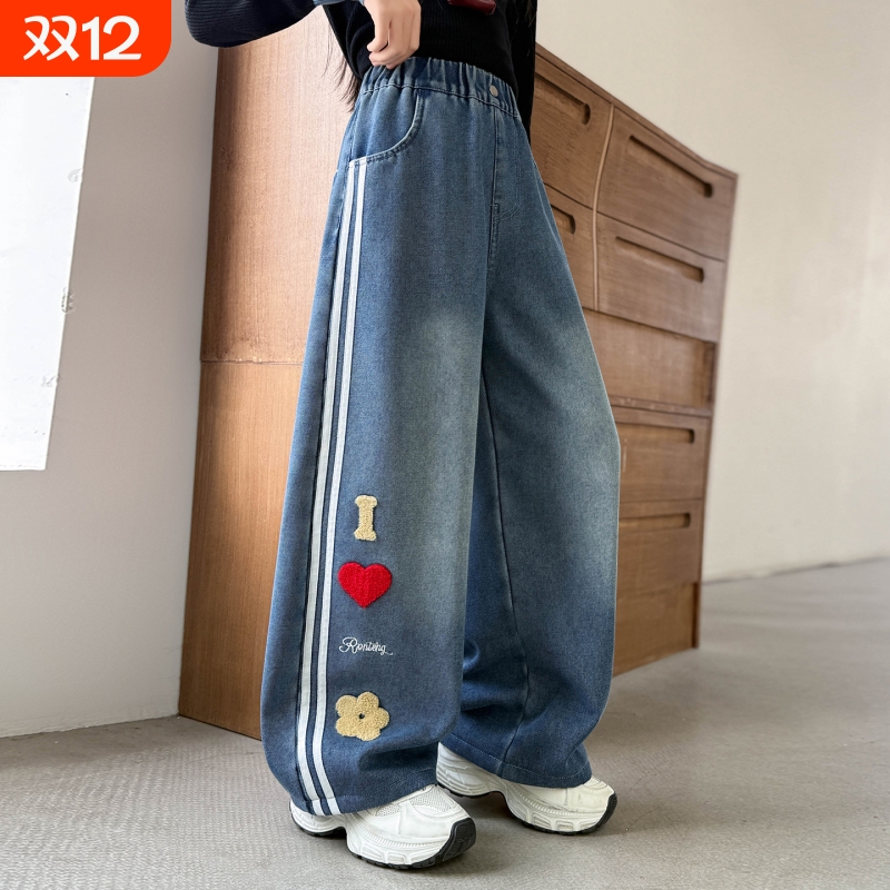 爱西娜休闲阔腿裤加绒中大童裤子