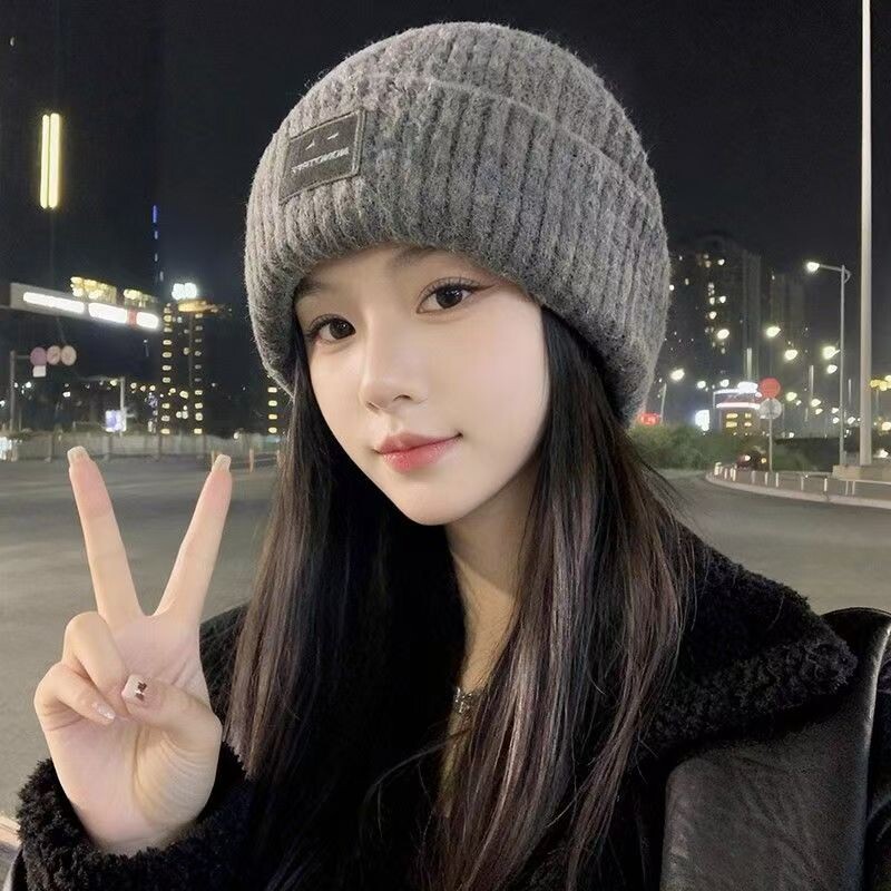 笑脸针织冷帽女款2026新款秋冬大头围保暖毛线帽骑车防寒帽子护耳图片