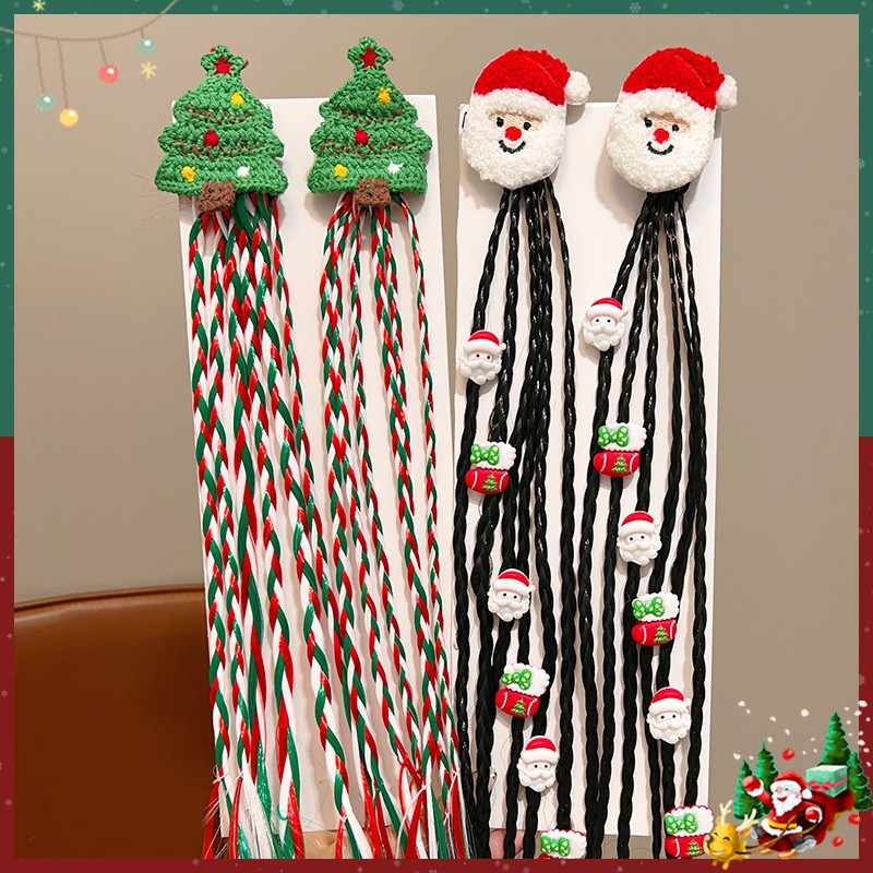 圣诞装扮假发辫子2025新款发夹发饰麻花高马尾圣诞树头饰蝴蝶结