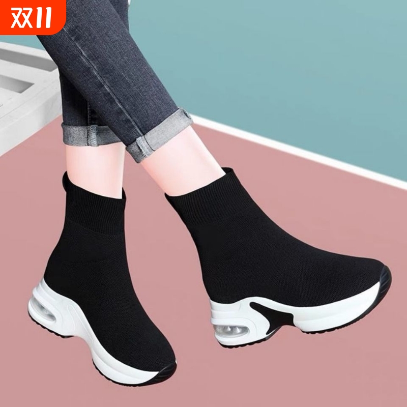 网布内增高女靴秋冬|千人加购