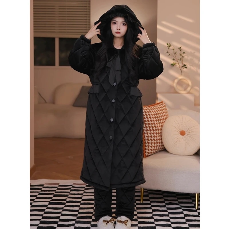 珊瑚绒夹棉睡袍女冬季加厚家居服
